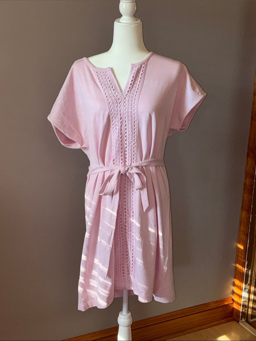 Tommy Bahama Light Pink Eyelet Tie-Waist Midi Dress